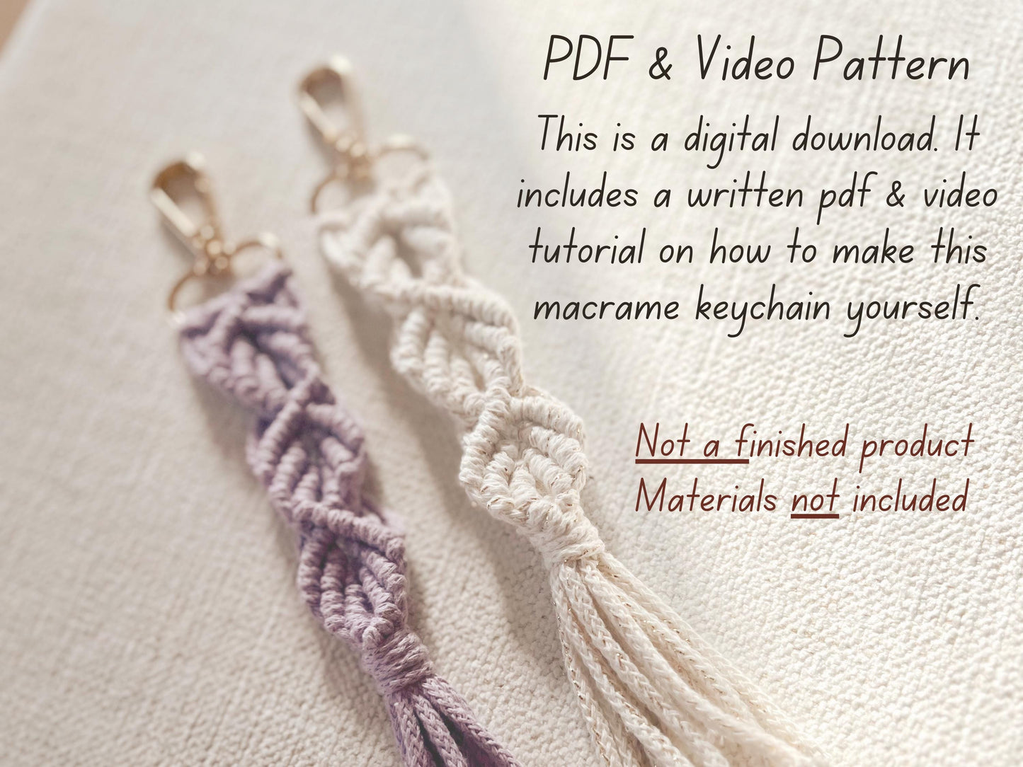 Macrame PATTERN - Written PDF, Video Tutorial and Knot Guide Included, DIY macrame keychain, Instant Digital Download