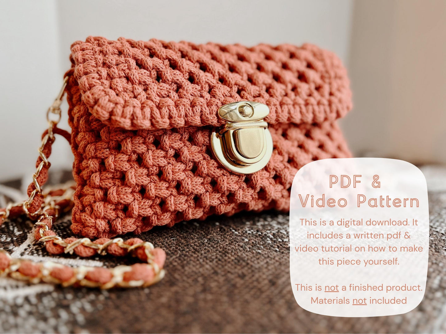 Macrame PATTERN - Written PDF, Video Tutorial and Knot Guide Included, DIY macrame crossbody clutch, Instant Digital Download