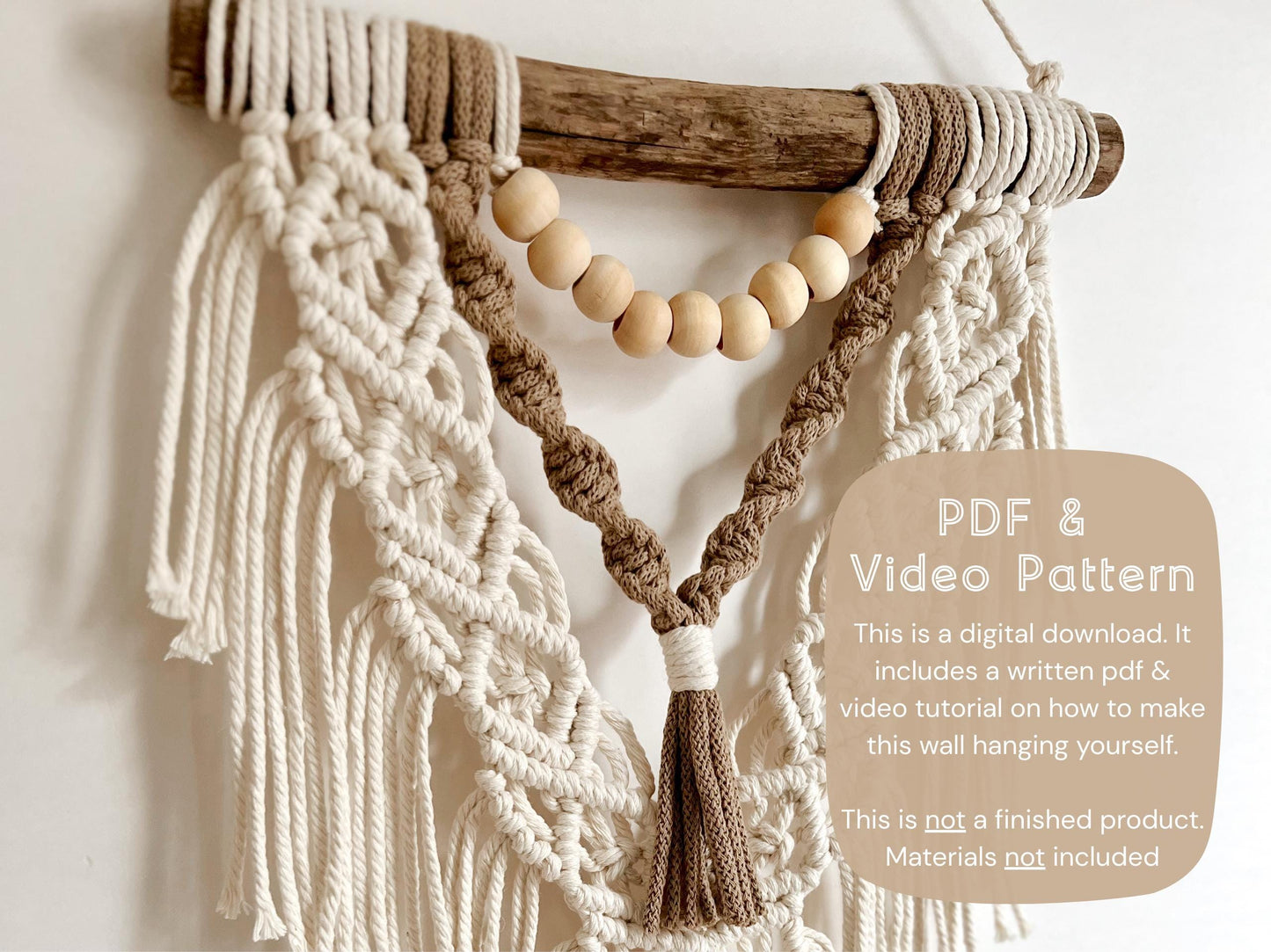 Beginner Macrame Tutorial - Written PDF Pattern, Video Instructions, DIY macrame wall hanging, Knot Guide Included