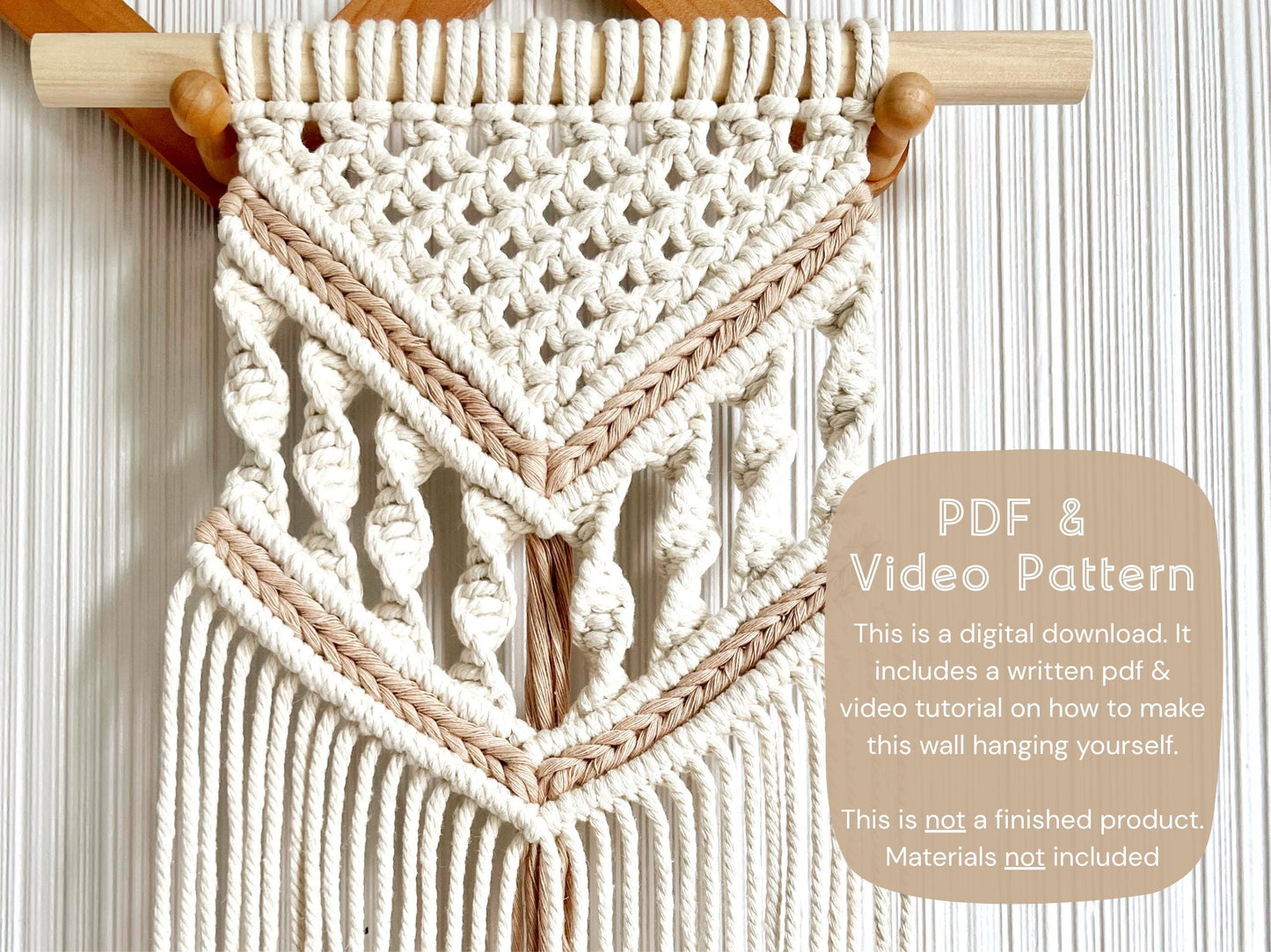 Beginner Macrame Tutorial - Written PDF Pattern, Images and Knot Guide, DIY macrame wall hanging, How to Instructions
