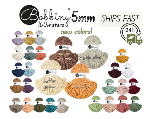 5mm Bobbiny Braided Cord, premium macrame cord, crochet yarn, recycled cotton, Freeship over 35 dollars