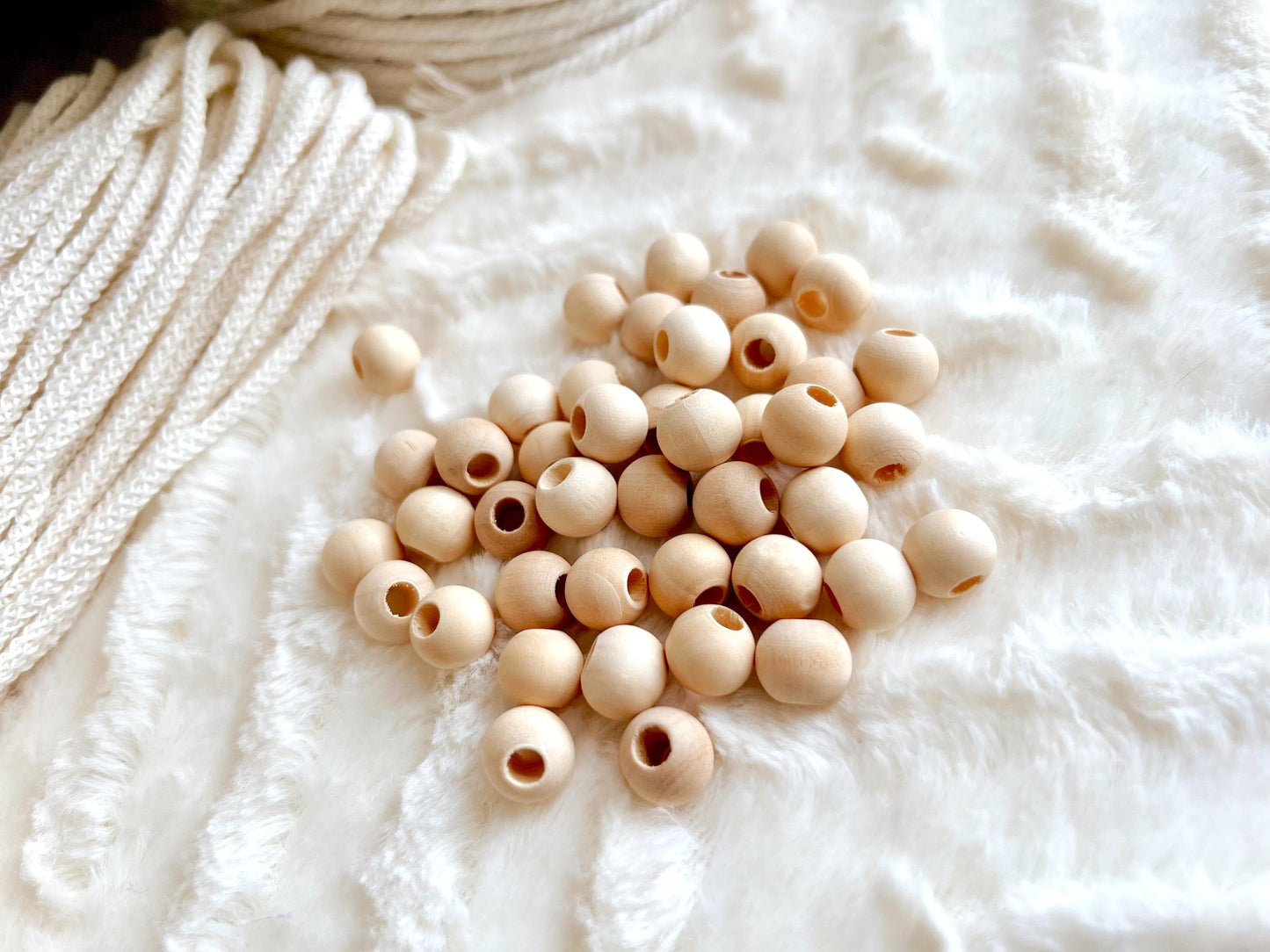 12mm Wood Macrame Beads, Round Natural Unfinished Wooden Beads, DIY Beads