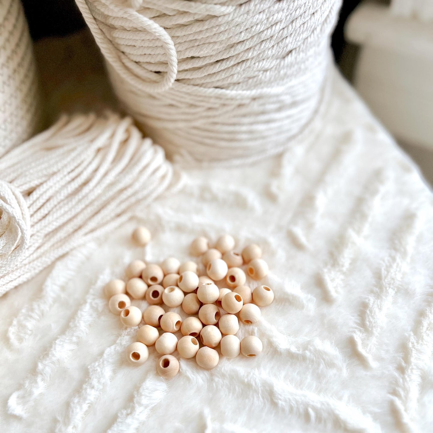 12mm Wood Macrame Beads, Round Natural Unfinished Wooden Beads, DIY Beads