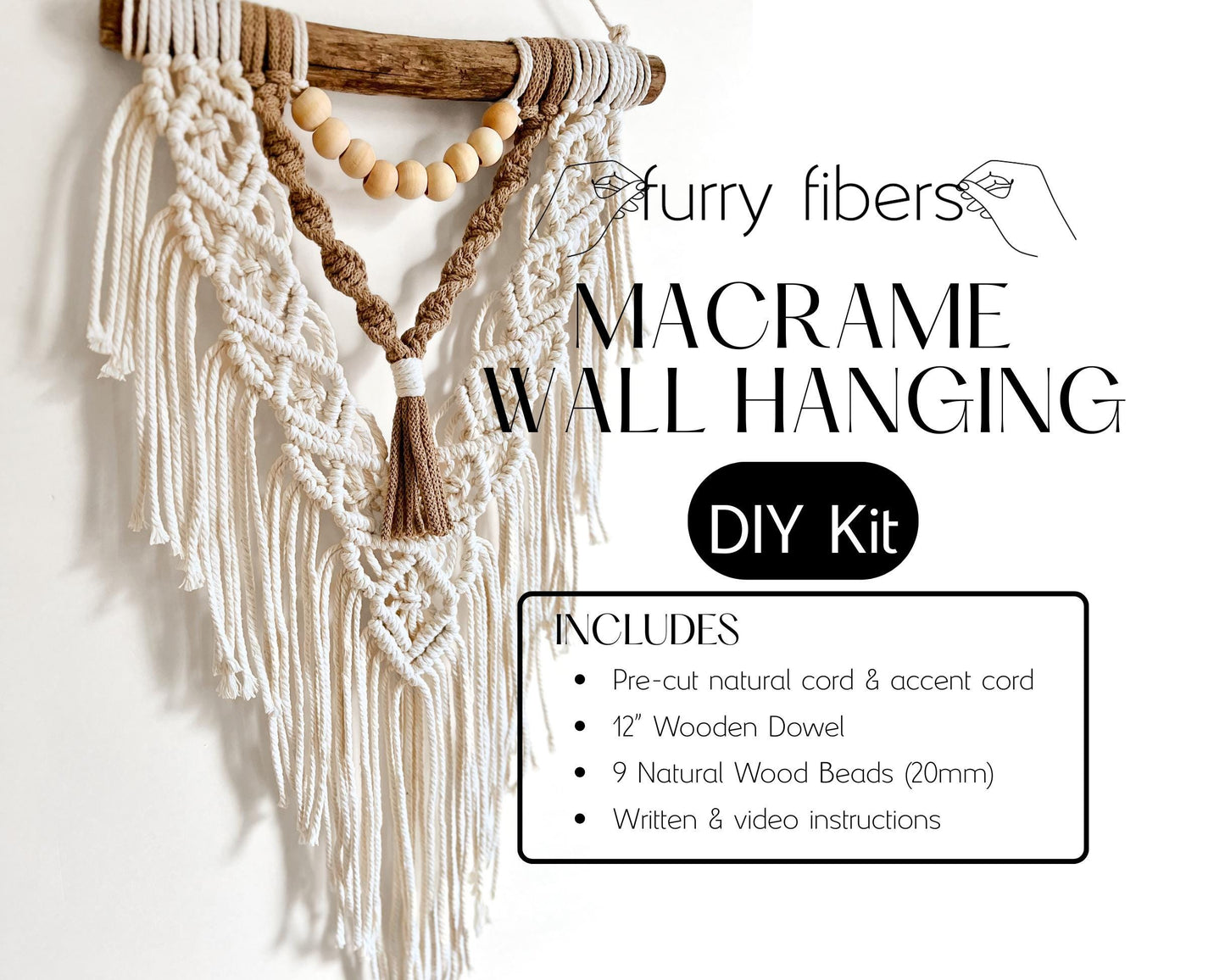 Beginner Macrame DIY Kit - Written PDF Pattern, Video Tutorial & Instructions, macrame wall hanging, Knot Guide Included