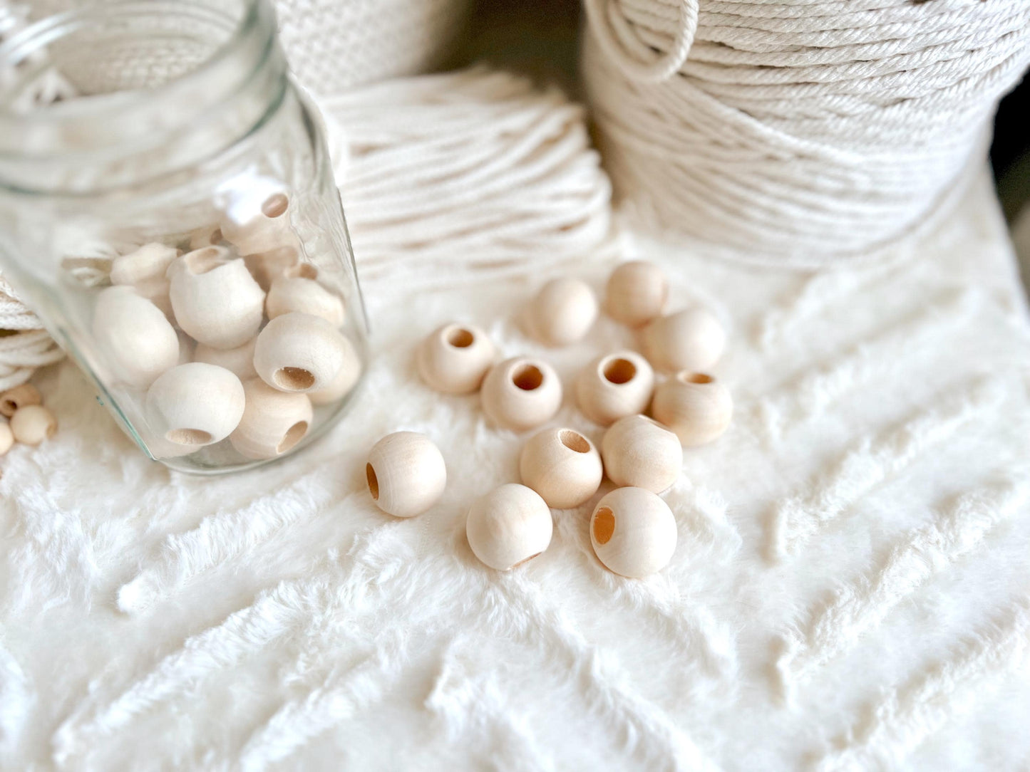 25mm Wood Macrame Beads, Round Natural Unfinished Wooden Beads, DIY Beads