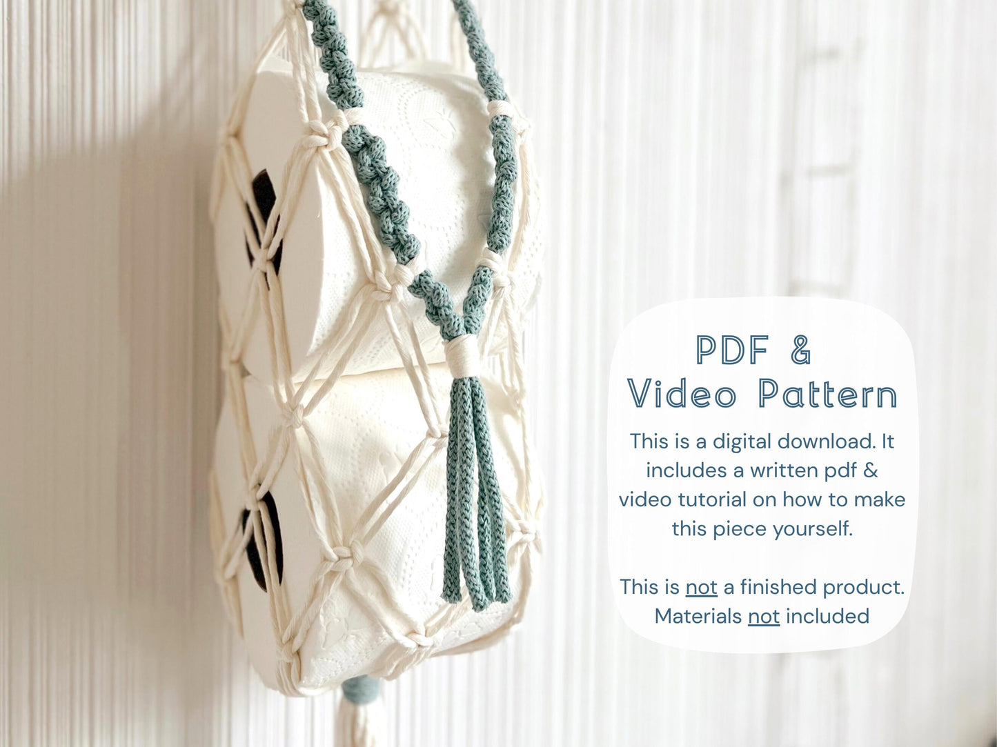 Macrame PATTERN - Written PDF, Images and Knot Guide Included, DIY bathroom storage hanger, Instant Digital Download