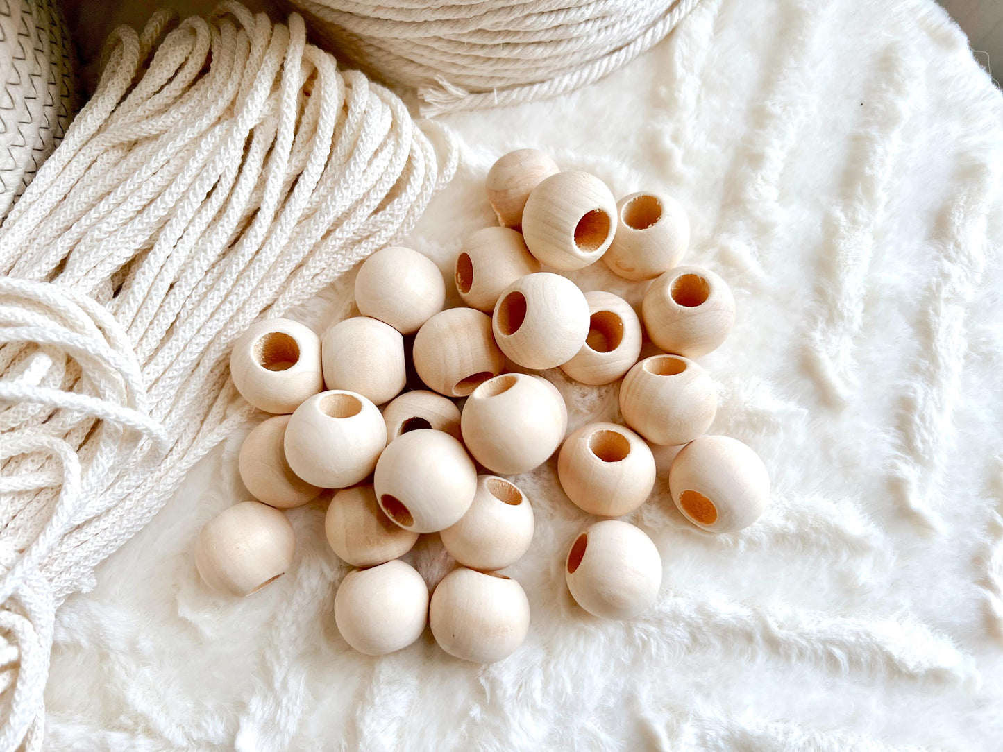 25mm Wood Macrame Beads, Round Natural Unfinished Wooden Beads, DIY Beads