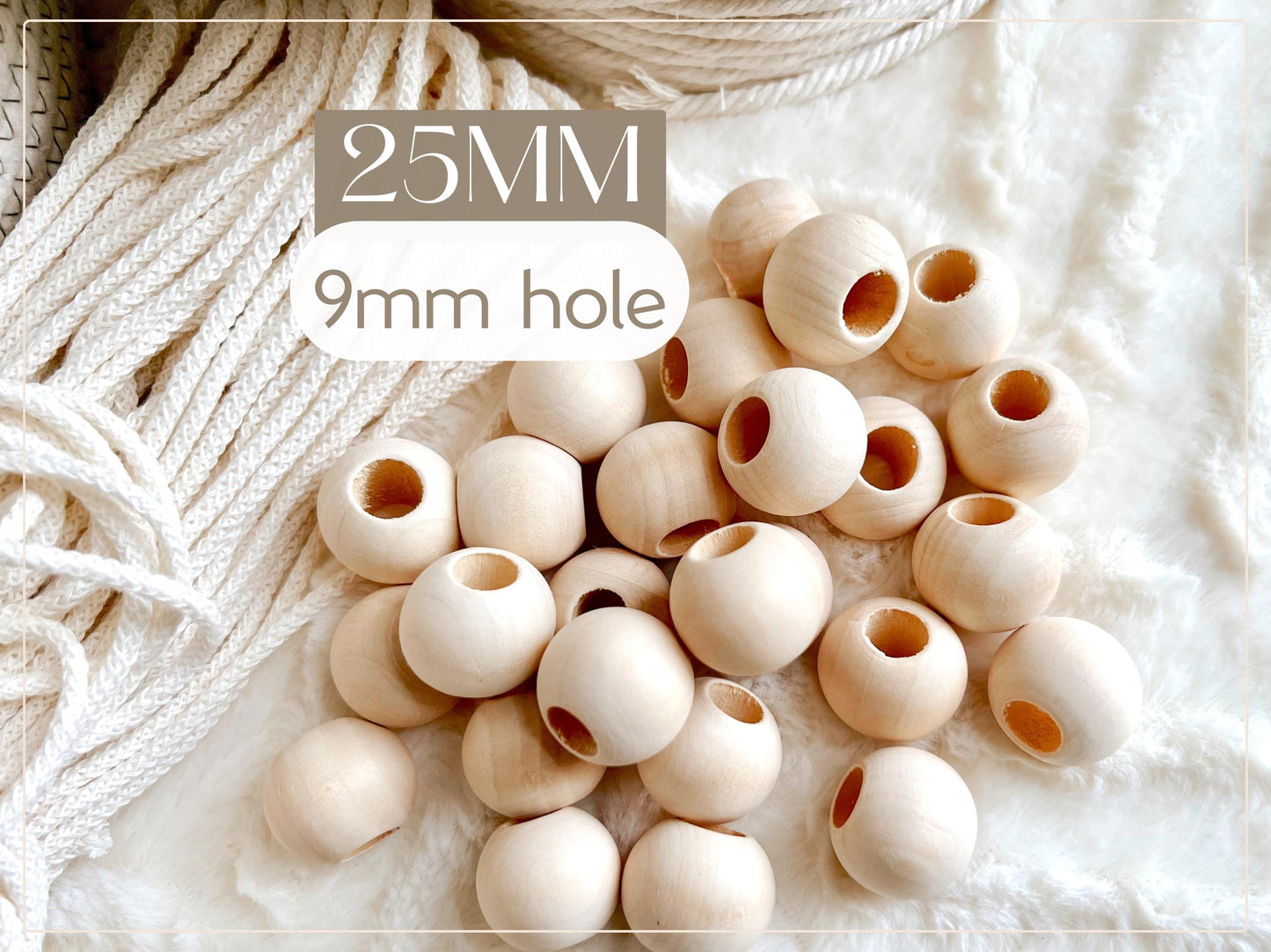 25mm Wood Macrame Beads, Round Natural Unfinished Wooden Beads, DIY Beads