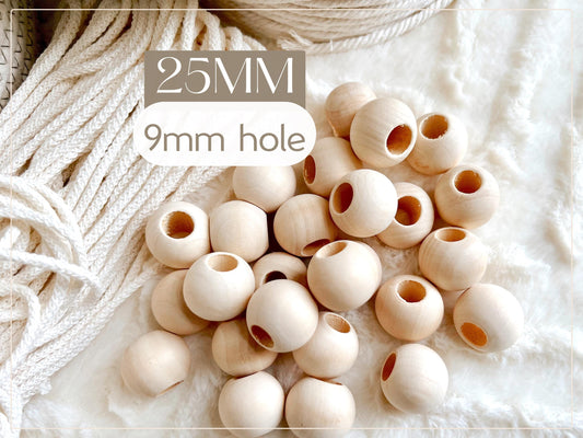 25mm Wood Macrame Beads, Round Natural Unfinished Wooden Beads, DIY Beads