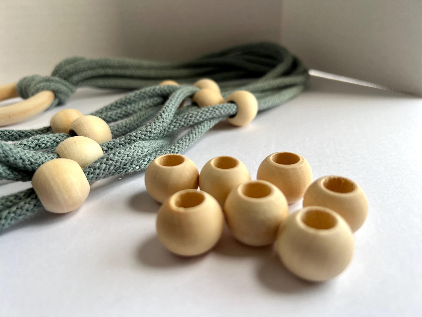 Wood Macrame Beads, Round Natural Unfinished Wooden Beads, DIY Beads