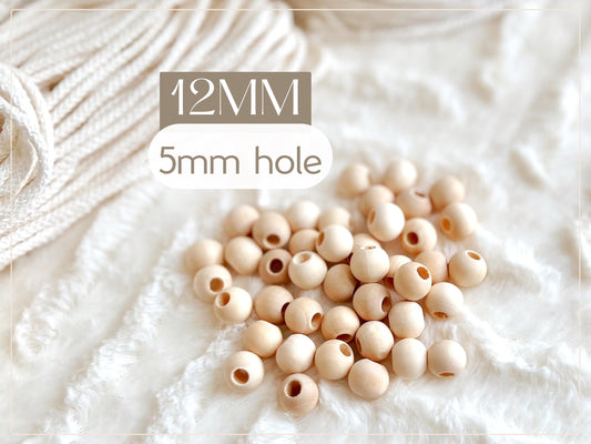 12mm Wood Macrame Beads, Round Natural Unfinished Wooden Beads, DIY Beads