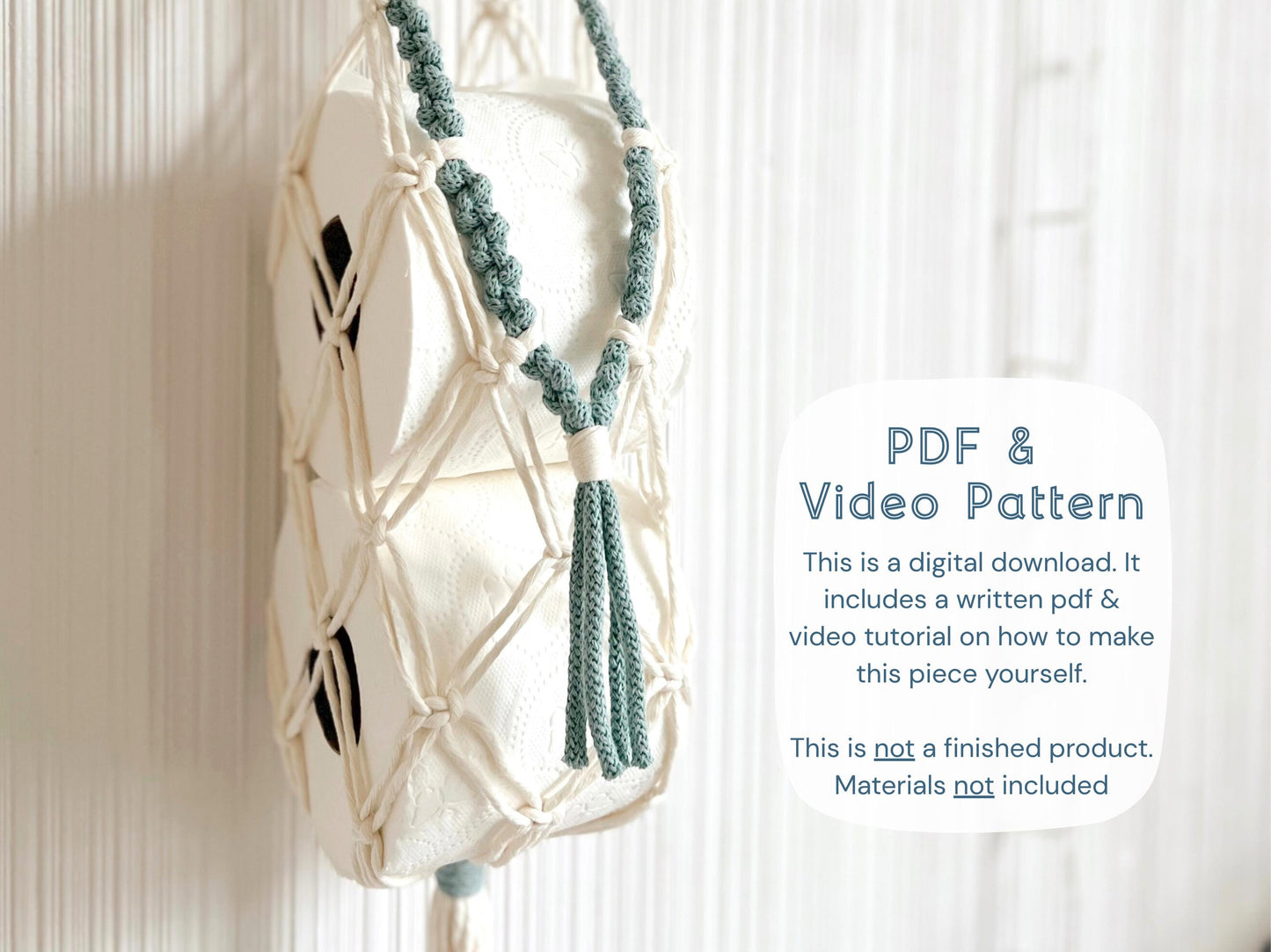 Macrame Hanging Storage Tutorial: Toilet Paper Holder, DIY PATTERN (PDF Download & Knot Guide Included)