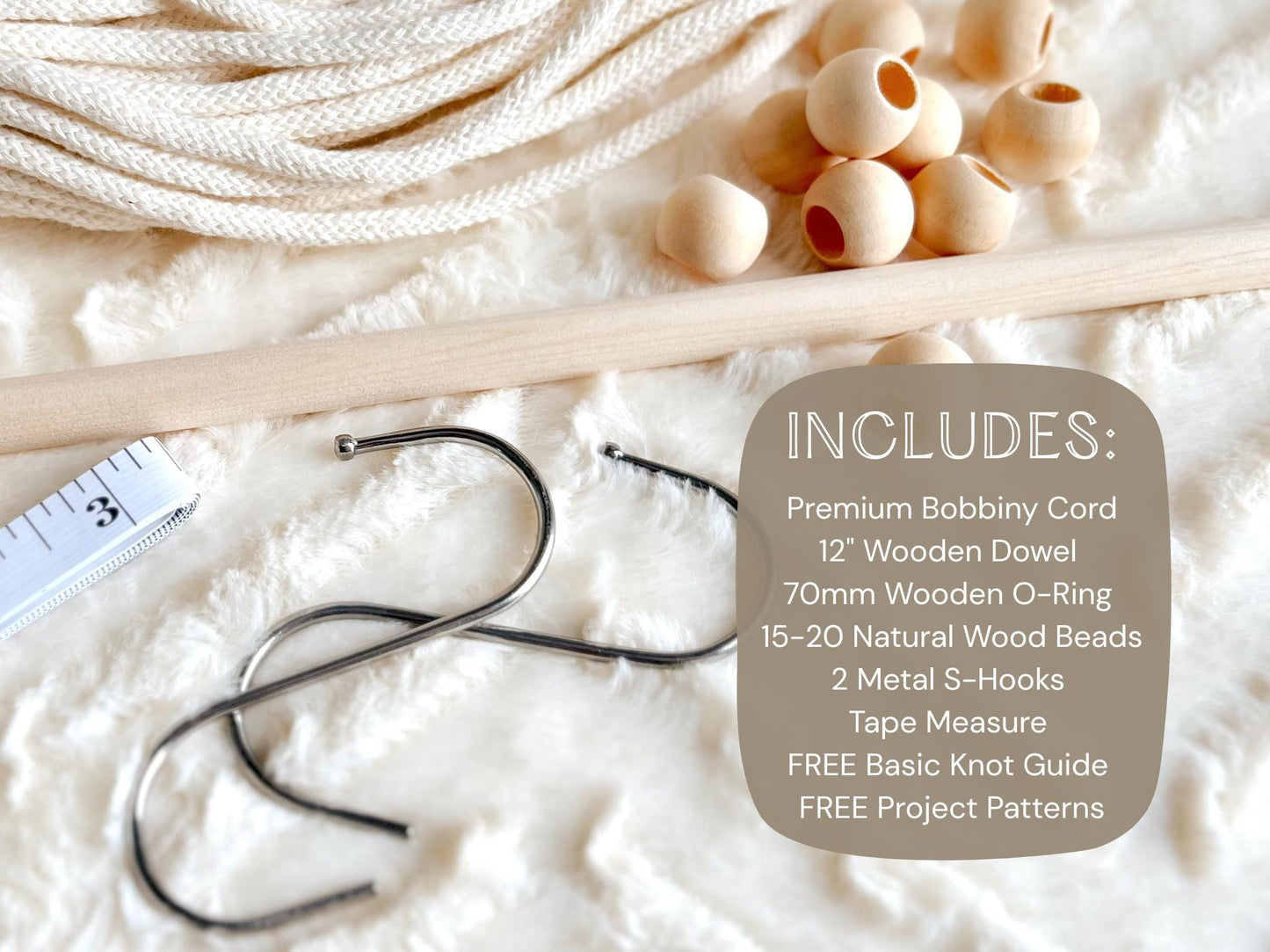 Macrame Beginner Kit: Bobbiny 5mm Cord, Dowel, Beads & Patterns