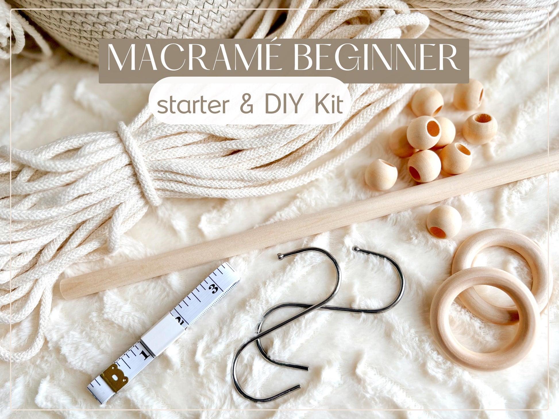 Macrame Beginner Kit: Bobbiny 5mm Cord, Dowel, Beads & Patterns