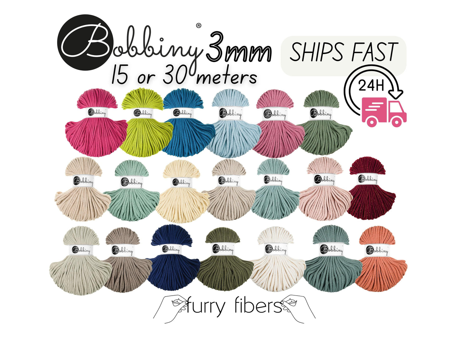 Bobbiny 3mm Junior Braided Cord, Fast US Shipping, Premium Macrame Cord, 15 meters, 30 meters, OEKO-TEX® Certified