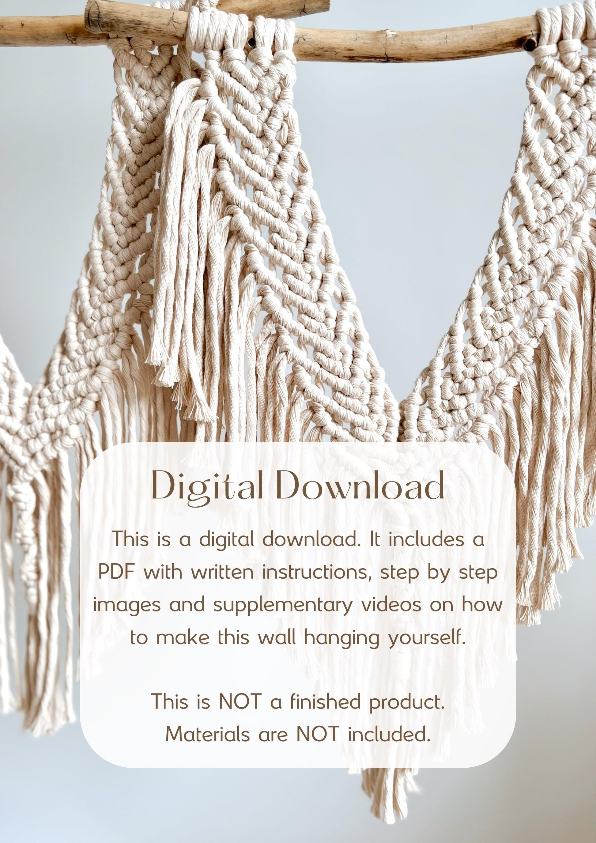 Macrame Wall Hanging Pattern: PDF Instructions and Images, Macrame Knot Guide, Supplementary Videos